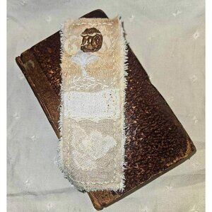 Slow Stitch Junk Journal Bookmark Handmade Vintage Lace & Crochet Copper Lion